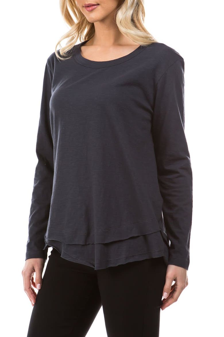 Layered Hem Cotton Slub Top, Alternate, color, CHARCOAL