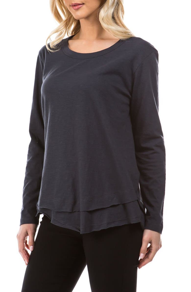 APNY Layered Hem Cotton Slub Top, Alternate, color, Charcoal
