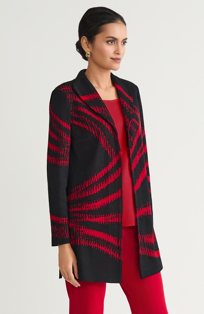 Ming Wang Heritage Two-Tone Jacquard Wave Knit Jacket, Alternate, color, Holiday/Black