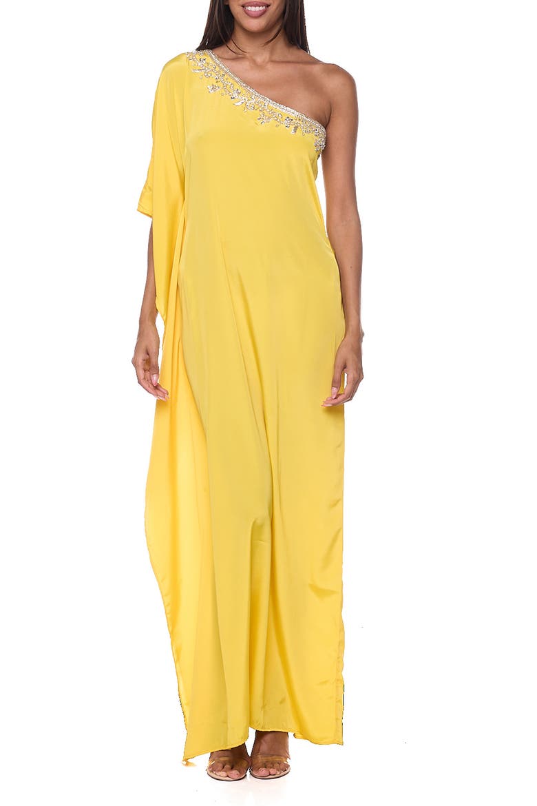 Embellished One-Shoulder Cover-Up Dress, Main, color, YELLOW