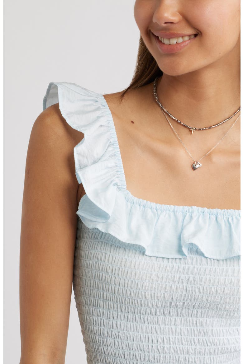 Smocked Ruffle Trim Tank, Alternate, color, BLUE BREEZE