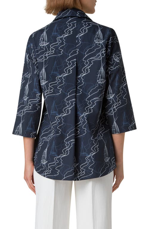 Shop Akris Punto Sailboat Print Poplin Tunic In Navy-cream