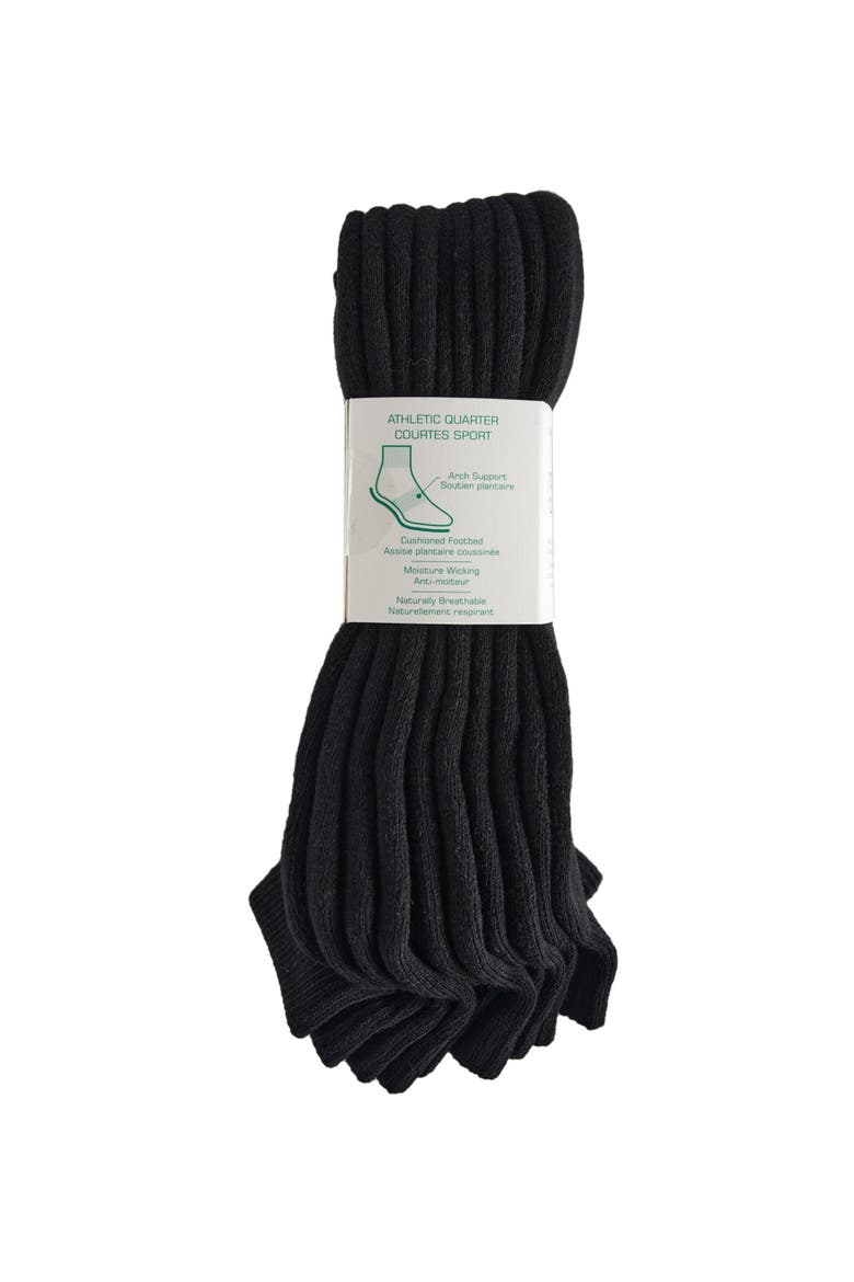 Organic Cotton Half Cushion Quarter Sock 5-Pack, Alternate, color, Black