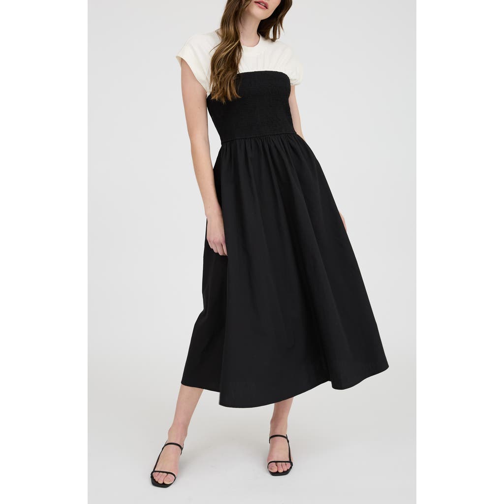 August Sky Short Sleeve Mixed Media Midi Dress