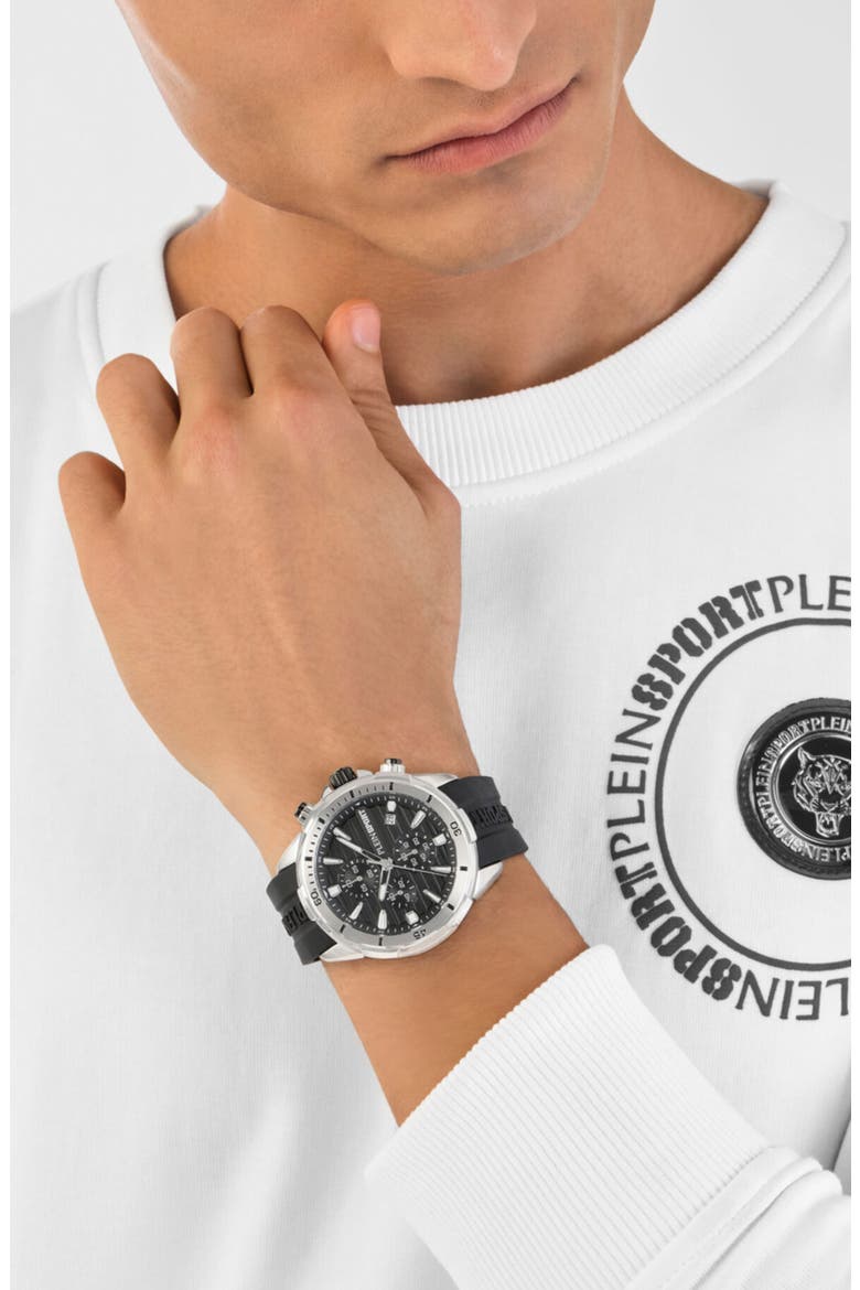 Impact Leather Strap Watch, Alternate, color, STAINLESS STEEL