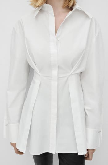 Mango Pleated Cotton Button-up Shirt