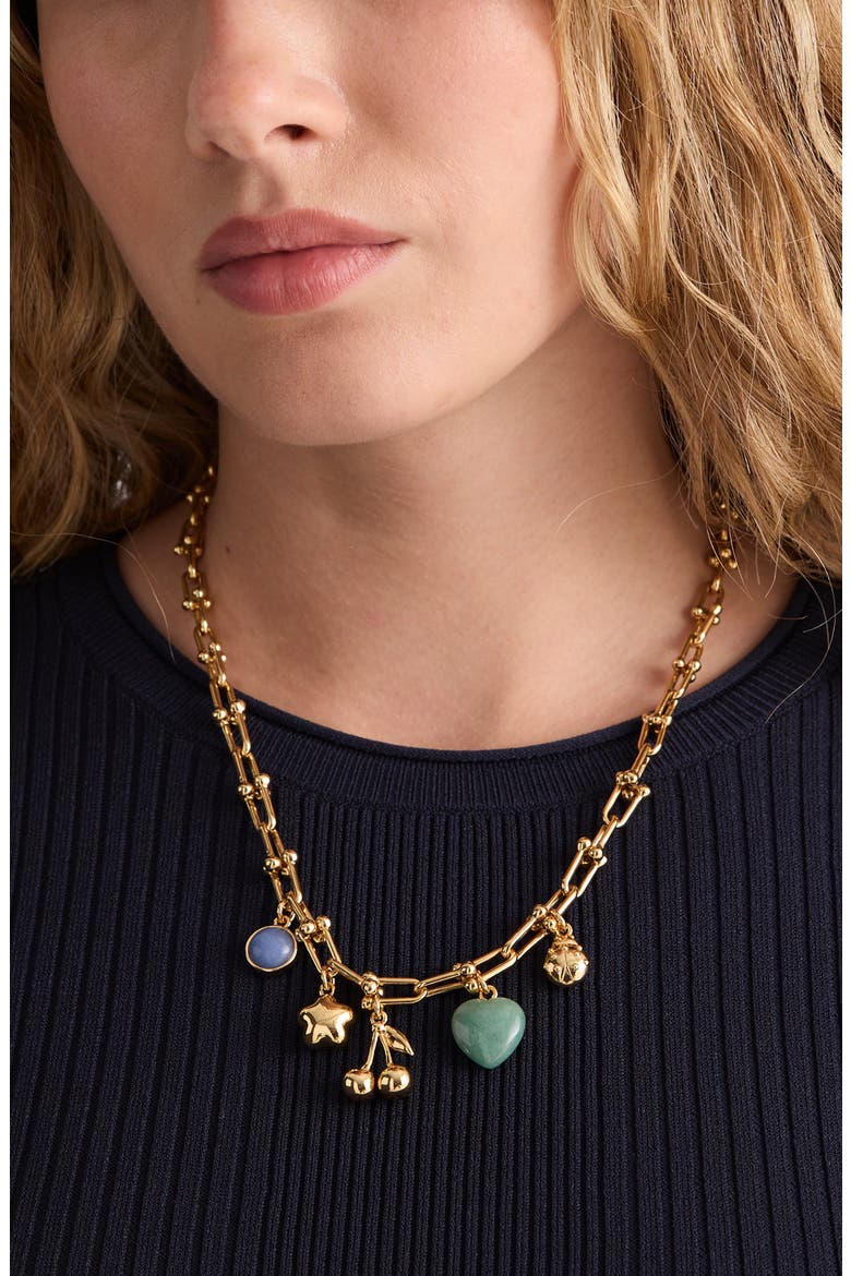 U Link Charm Necklace, Alternate, color, ANTIQUE GOLD