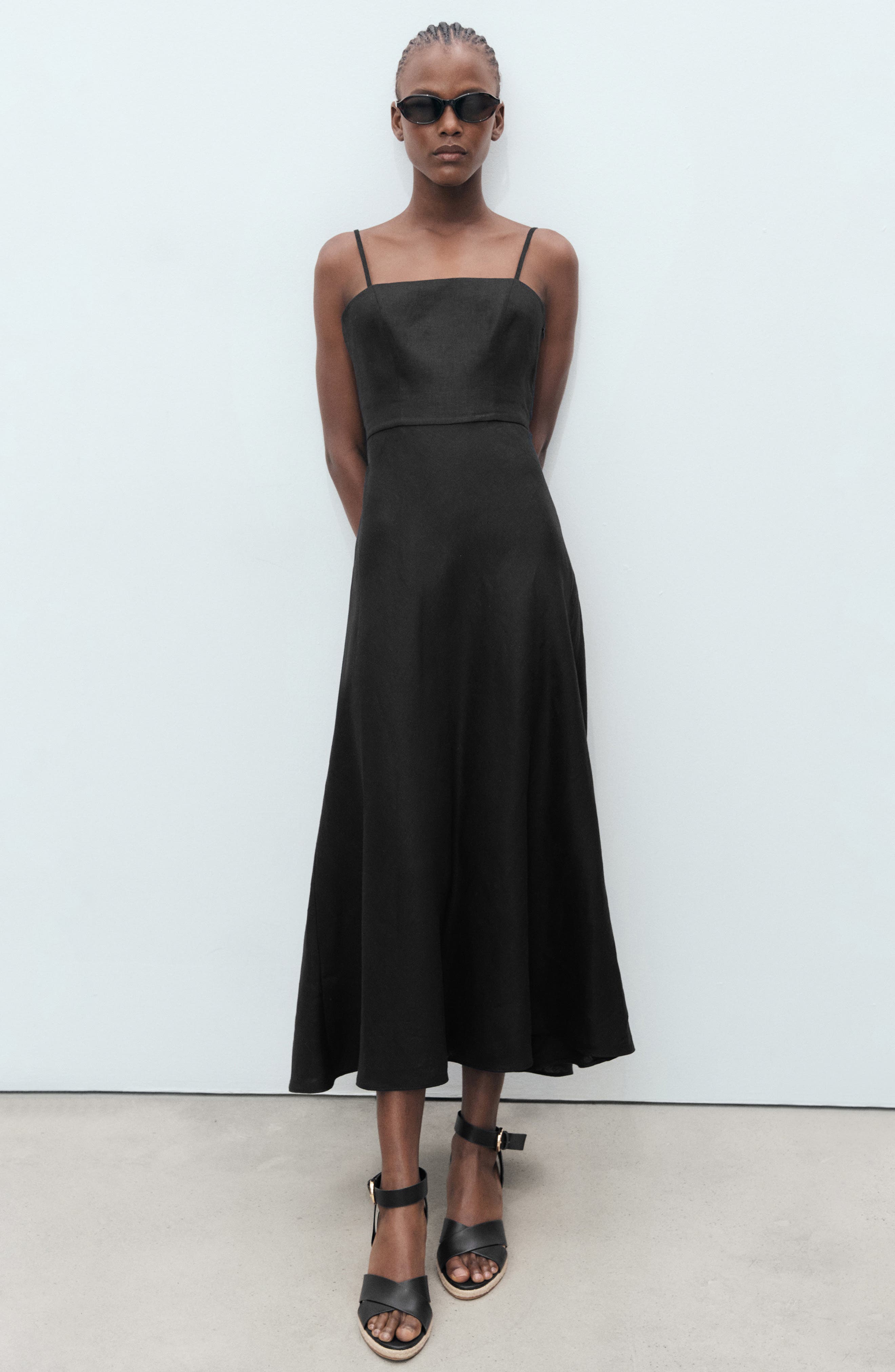 MANGO Ankle Strap Wedge Sandal, Alternate, color, Black