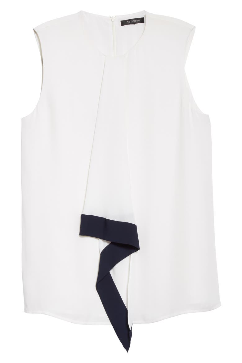 Silk Georgette Sleeveless Blouse, Alternate, color, WHITE/ NAVY