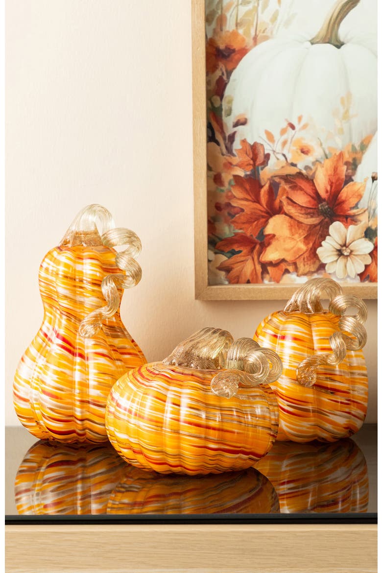 Fall Multi Stripes Glass Gourd Pumpkins, Alternate, color, Orange