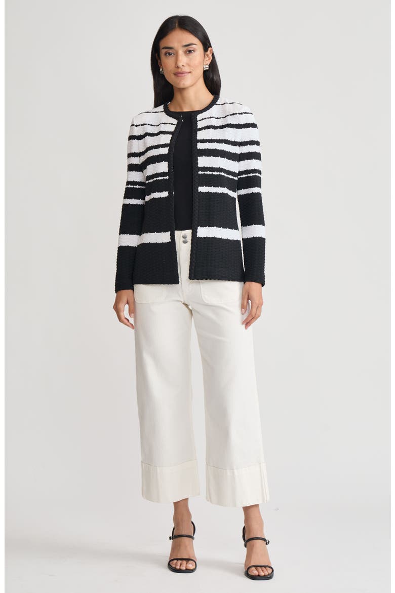 Heritage Braided Trim Basket Weave Knit Jacket, Main, color, Black/White