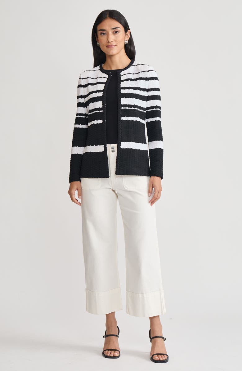 Ming Wang Heritage Braided Trim Basket Weave Knit Jacket, Main, color, Black/White