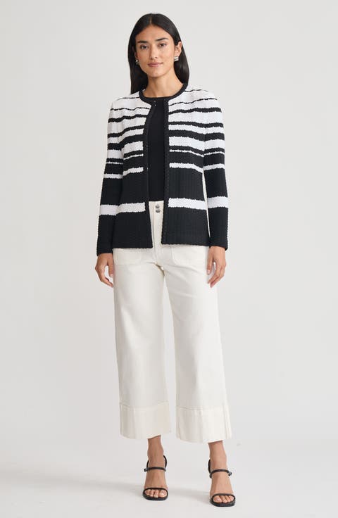 Heritage Braided Trim Basket Weave Knit Jacket