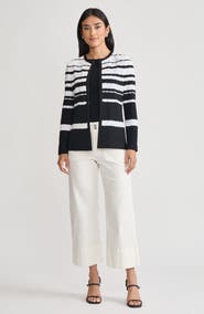 Ming Wang Heritage Braided Trim Basket Weave Knit Jacket