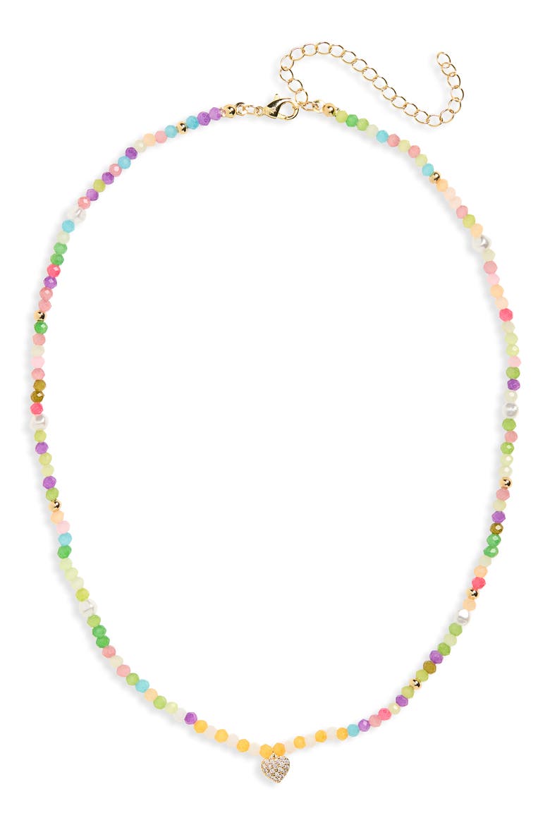 Beaded CZ Heart Pendant Necklace, Alternate, color, RAINBOW MULTI- GOLD