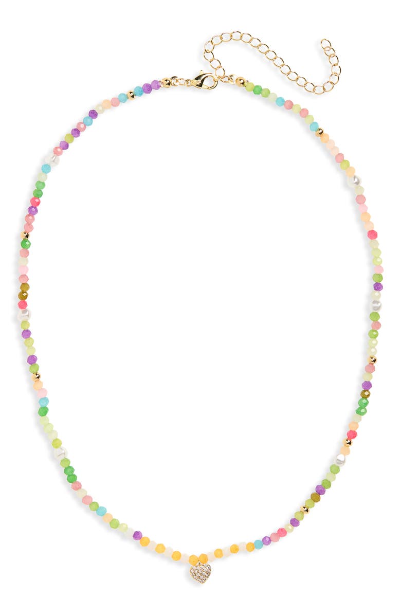Leith Beaded CZ Heart Pendant Necklace, Alternate, color, Rainbow Multi- Gold