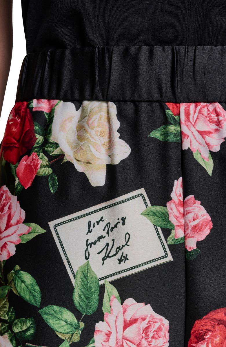 KARL LAGERFELD PARIS Floral Satin Pants, Alternate, color, Black Multi