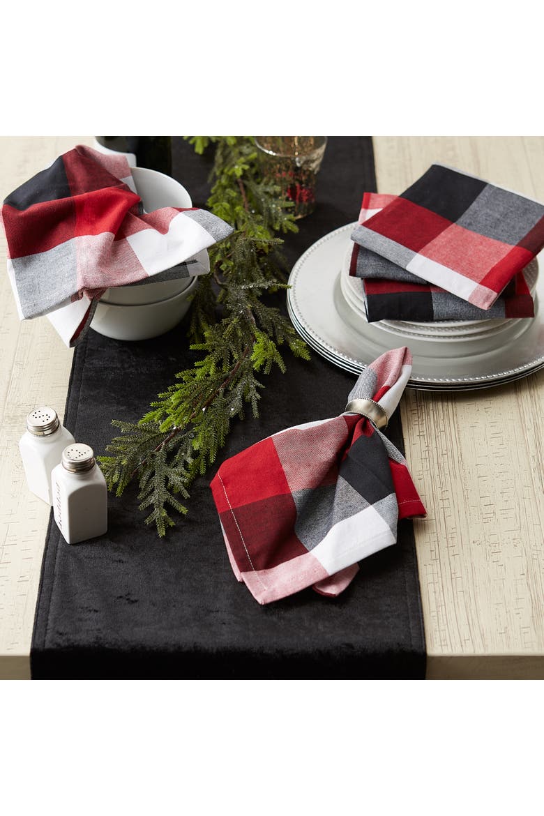 Tri Color Check Napkin Set/6, Alternate, color, Cardinal Red