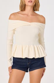 ASTR the Label Tiarra Off-the-Shoulder Peplum Sweater