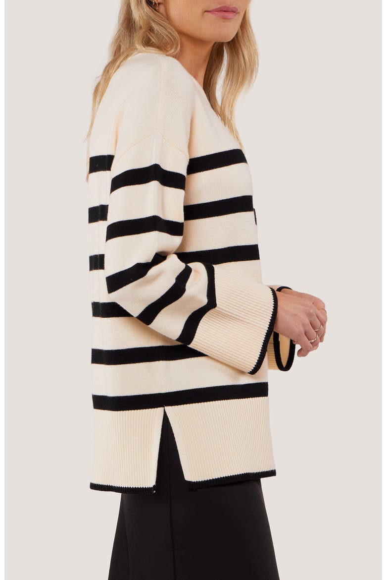 Elliot Stripe Sweater, Alternate, color, IVORY/ BLACK
