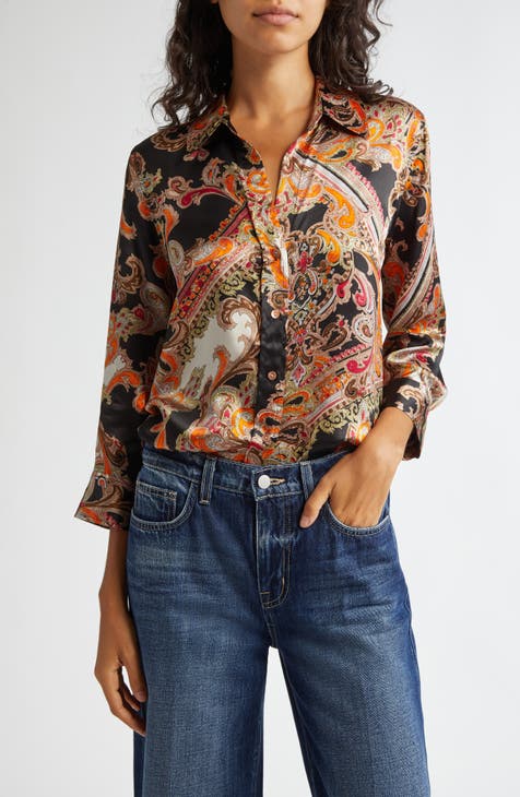 THE GREAT. Navy Floral Silk 2024 Button Down Boho Blouse Top - Size 1 Small