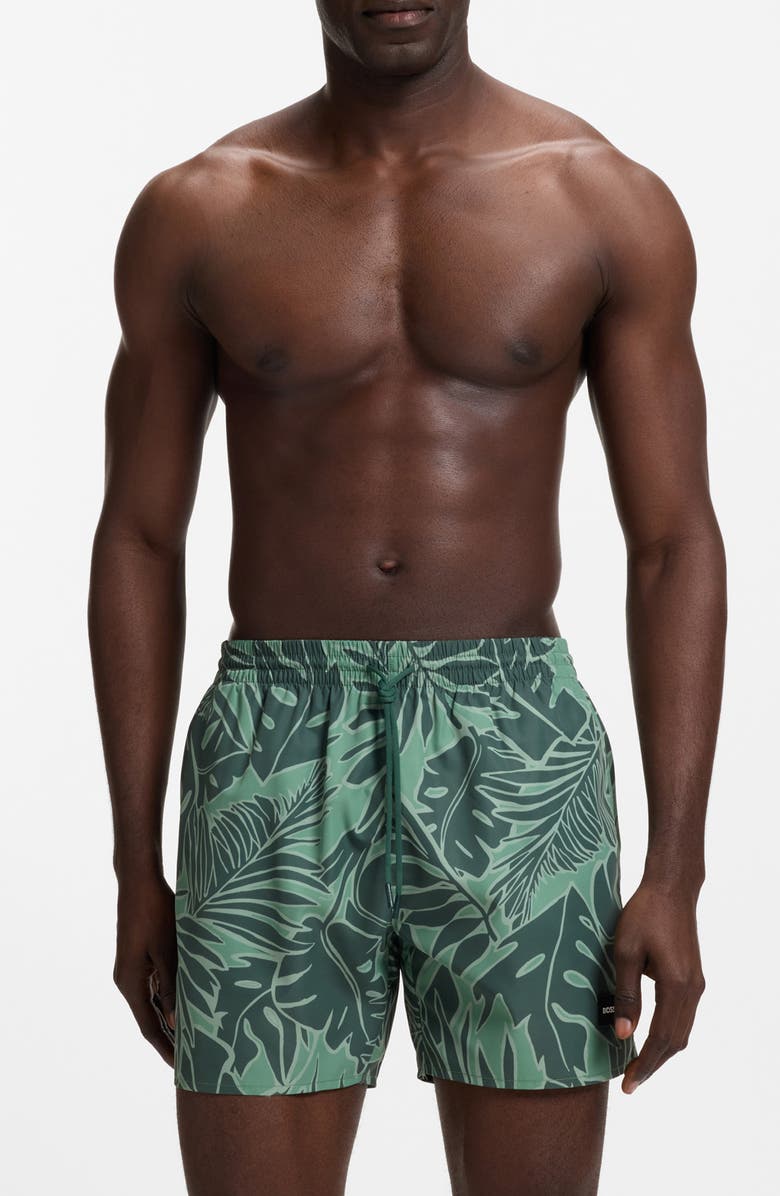 BOSS Pirhana Swim Trunks, Main, color, Open Green