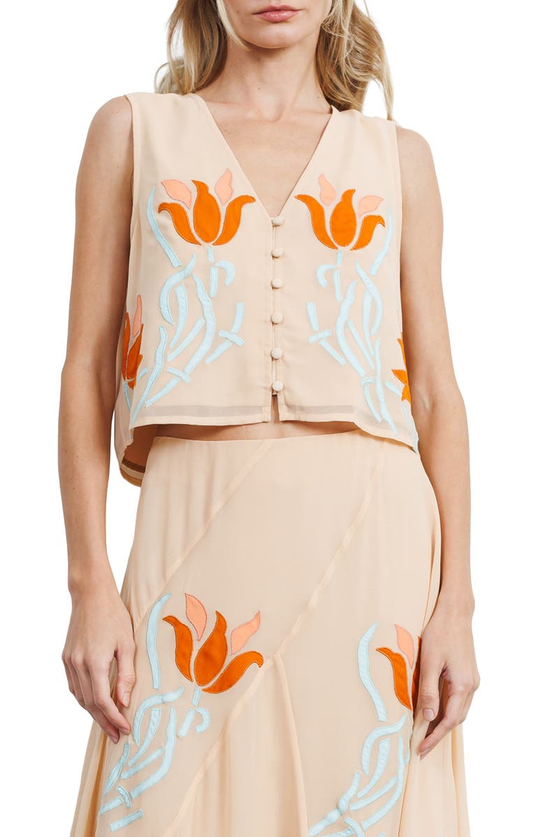 CIEBON Verda Appliqué Crop Vest, Alternate, color, Orange