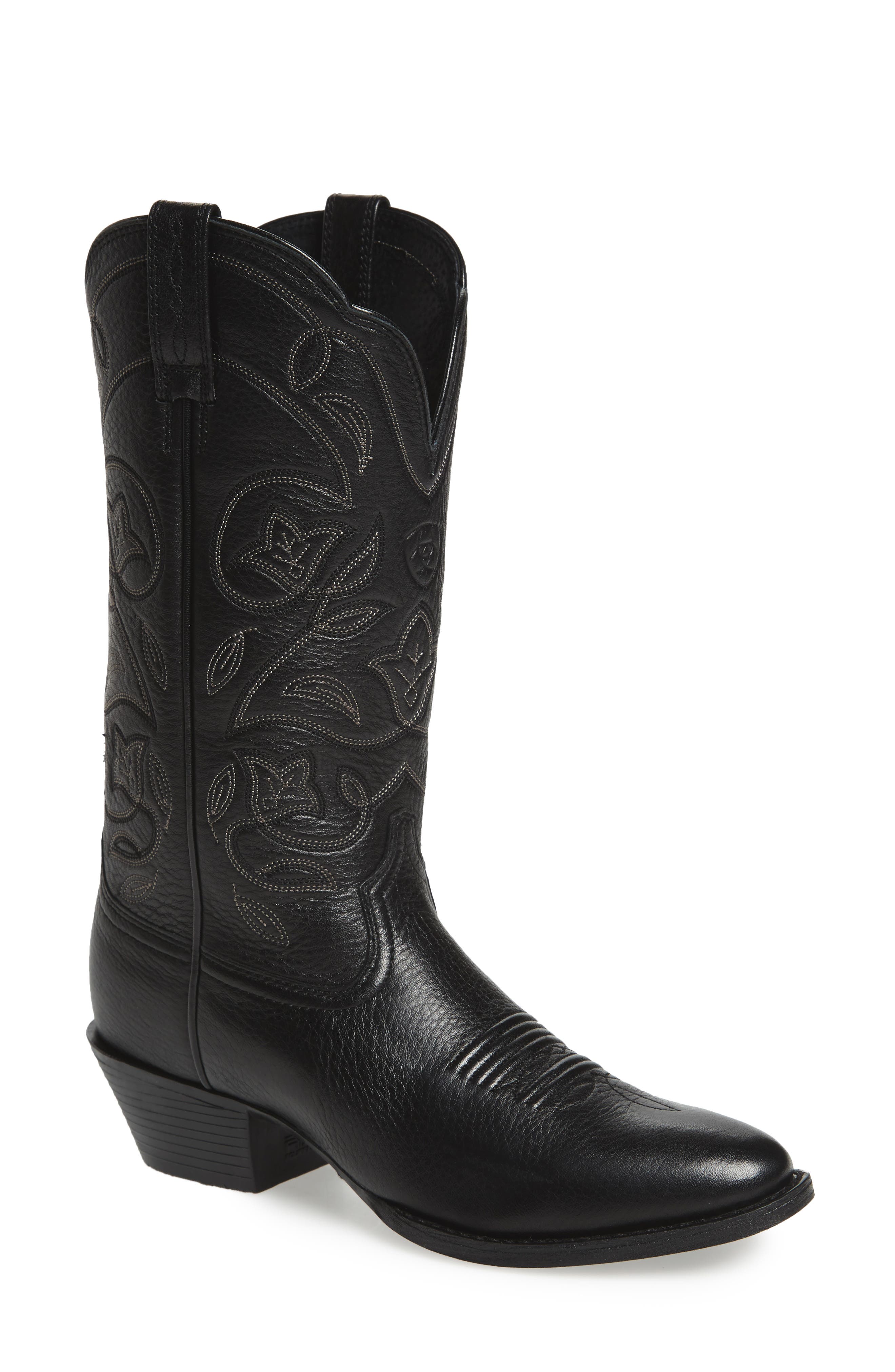 Ariat Heritage Western R-Toe Boot, Main, color, Black Leather