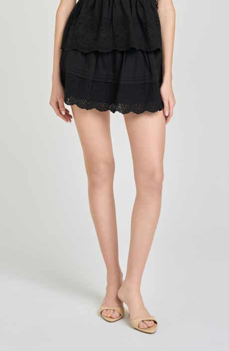 x Hannah Lovey Porter Goldie Embroidered Detail Cotton Miniskirt (Nordstrom Exclusive)