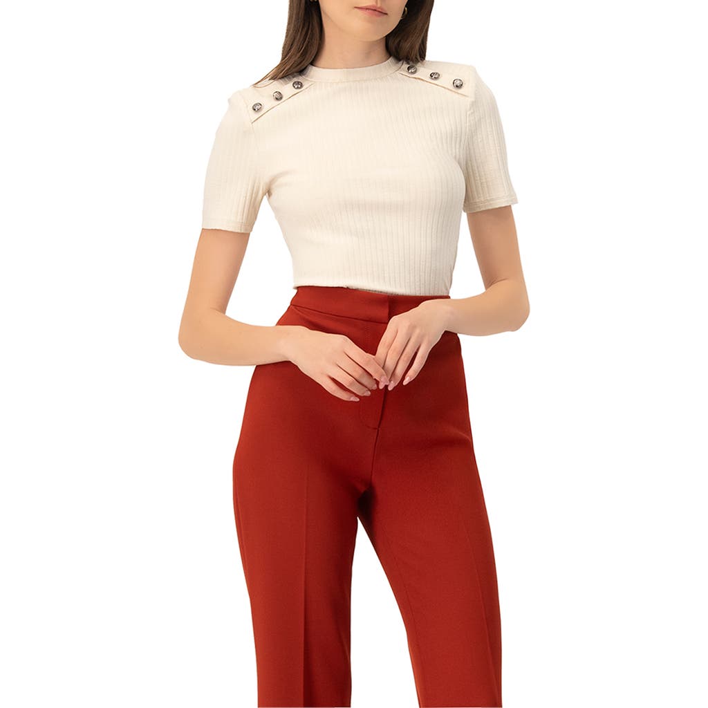 Ivonne Puffed Shoulder Beige Top In Sand
