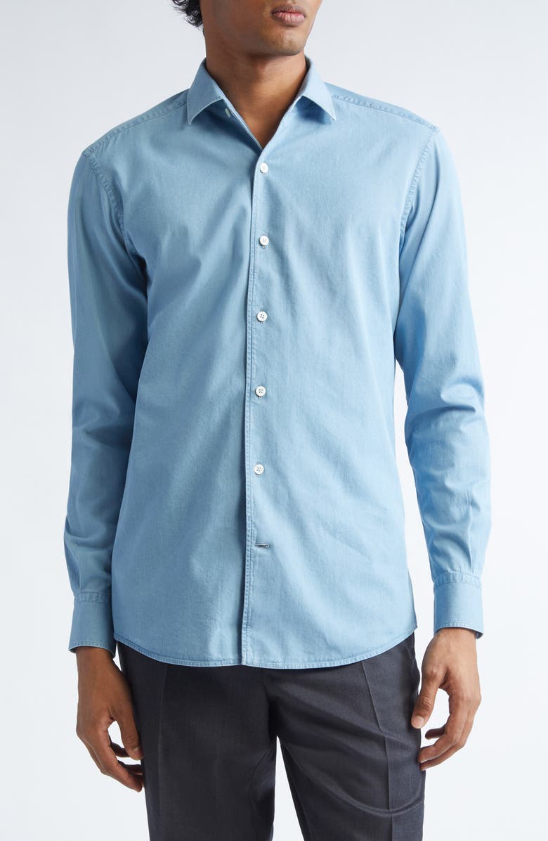ZEGNA Denim Button-Up Shirt, Main, color, Light Blue