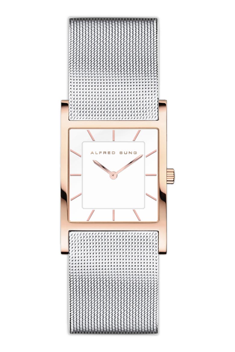 Two-Tone Mesh Strap Watch, 26mm, Main, color, WHITE