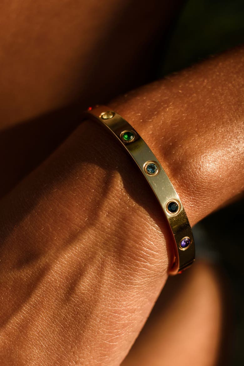 Chakra Healing Stone Bangle 18k Gold finished Stainless Steel, Alternate, color, Gold
