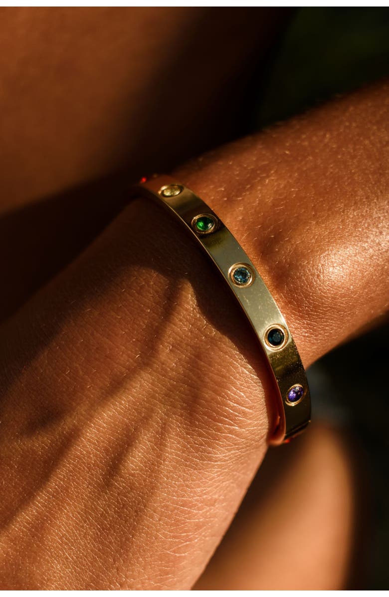 Seven Saints Chakra Healing Stone Bangle 18k Gold finished Stainless Steel, Alternate, color, Gold