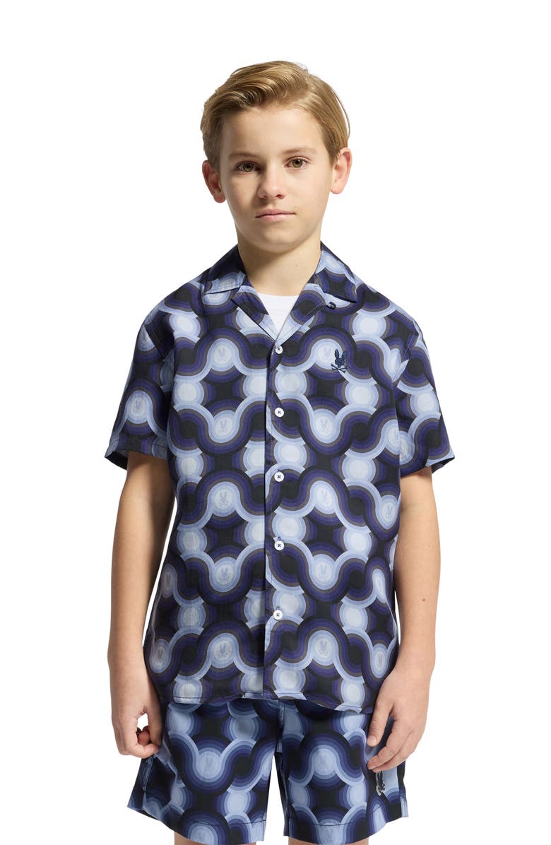 Psycho Bunny Kids' Paros Camp Shirt, Alternate, color, Evening Blue