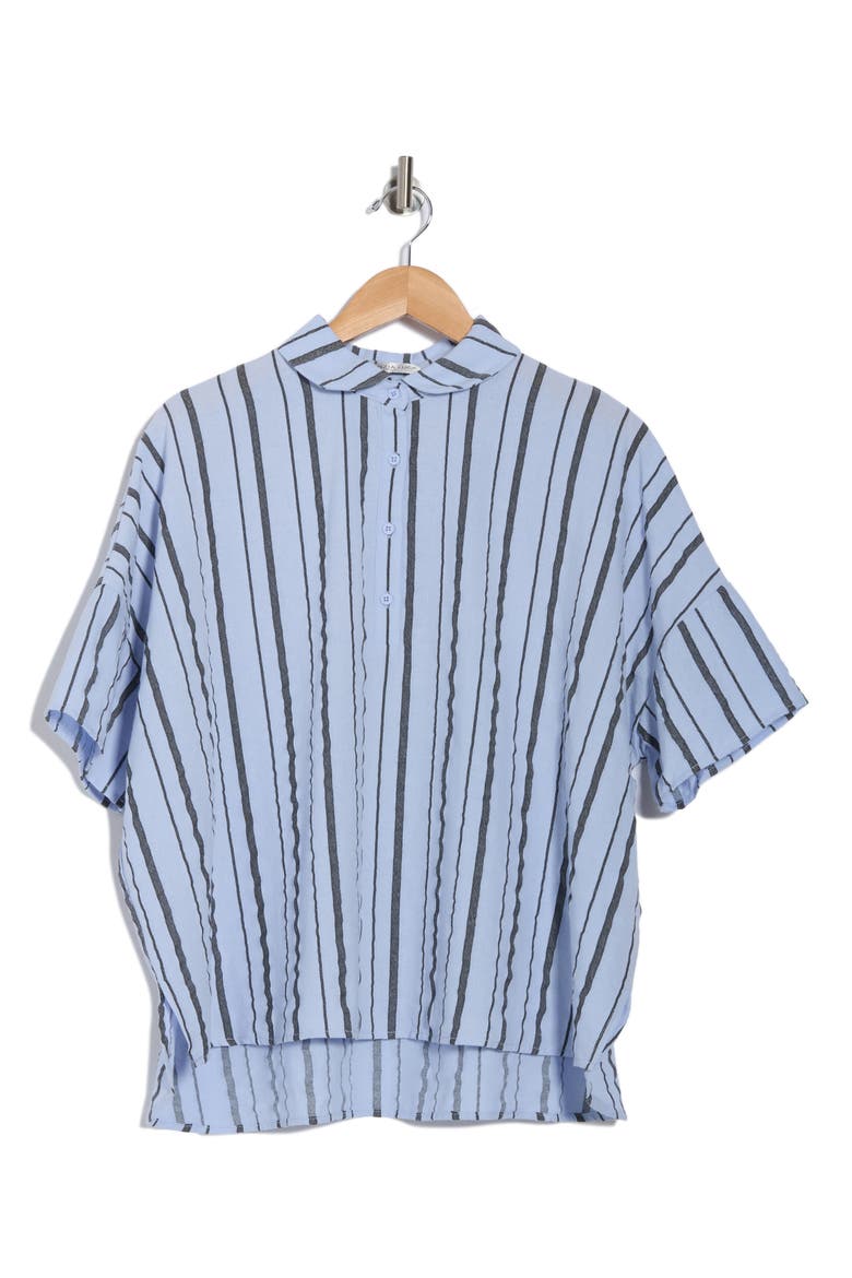 Stripe Short Sleeve Button-Up Shirt, Alternate, color, BLUE