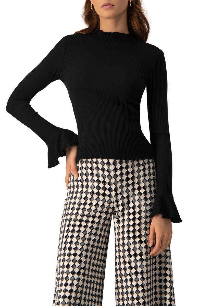 IVONNE Ribbed Long-Sleeve Top with Flared Cuffs, Main, color, Black