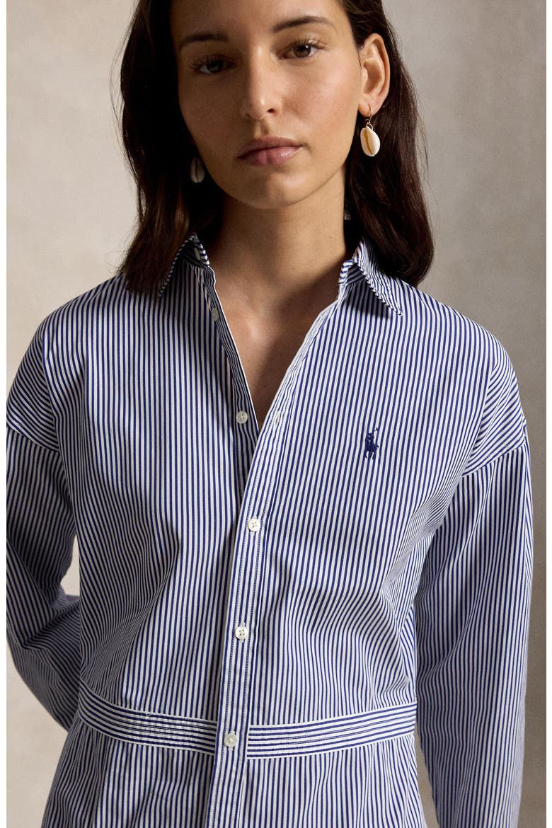 Long Sleeve Stripe Poplin Mini Shirtdress, Alternate, color, WHITE/ FALL ROYAL