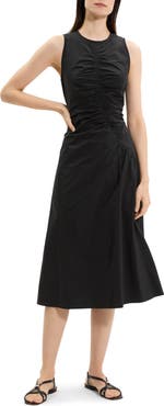 Theory Asymmetric Ruched Sleeveless Midi Dress