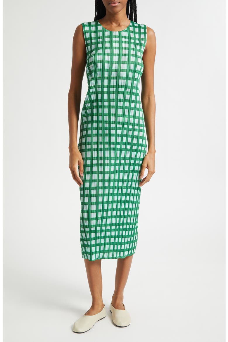 Basket Print Pleated Midi Dress, Main, color, GREEN