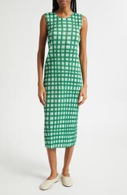 Issey Miyake Basket Print Pleated Midi Dress
