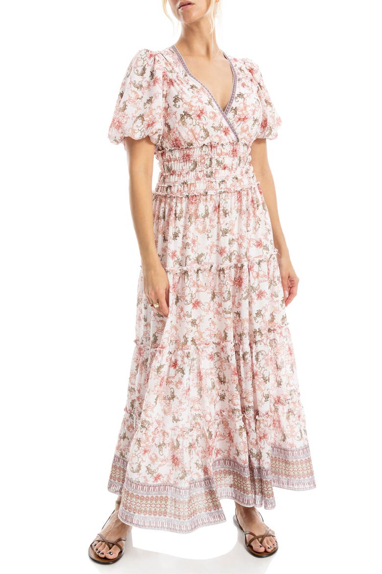 Short Sleeve V-Neck Maxi Dress, Alternate, color, PINK/ MAUVE KIMONO FLORAL