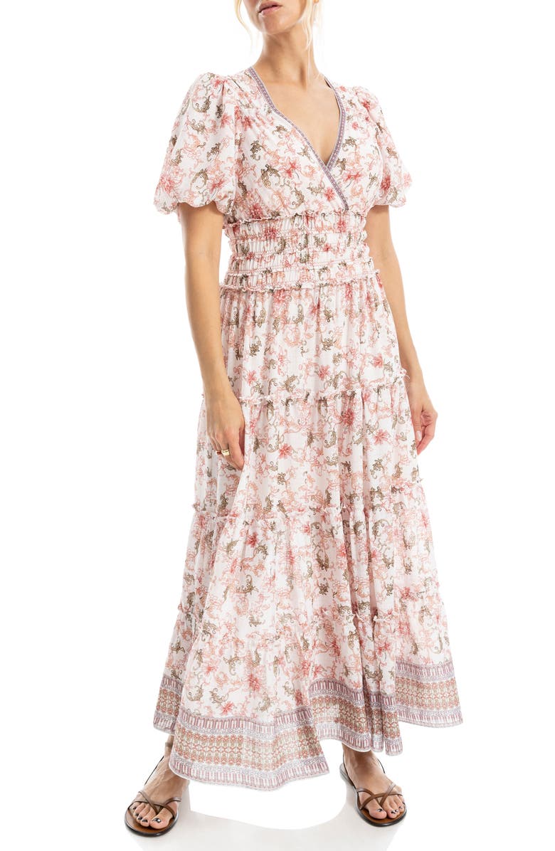 MAX STUDIO Short Sleeve V-Neck Maxi Dress, Alternate, color, Pink/ Mauve Kimono Floral