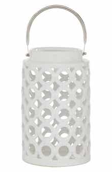 GINGER BIRCH STUDIO White Ceramic Circles Pillar Candle Lantern with Cut Out Design