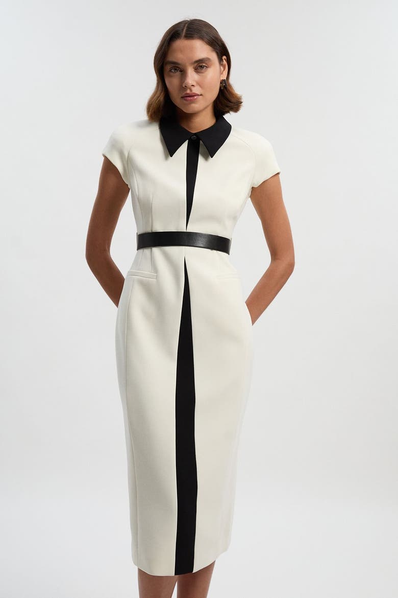 Contrast Collar Tailored Midi Dress, Main, color, Ivory