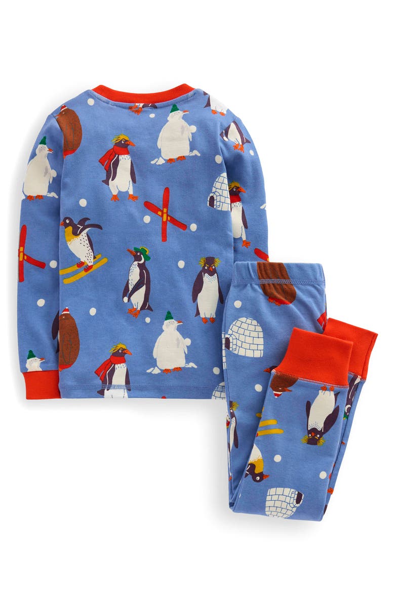 Boden Kids' Glow in the Dark Print Fitted Two-Piece Cotton Pajamas, Alternate, color, Blue Marl Penguins