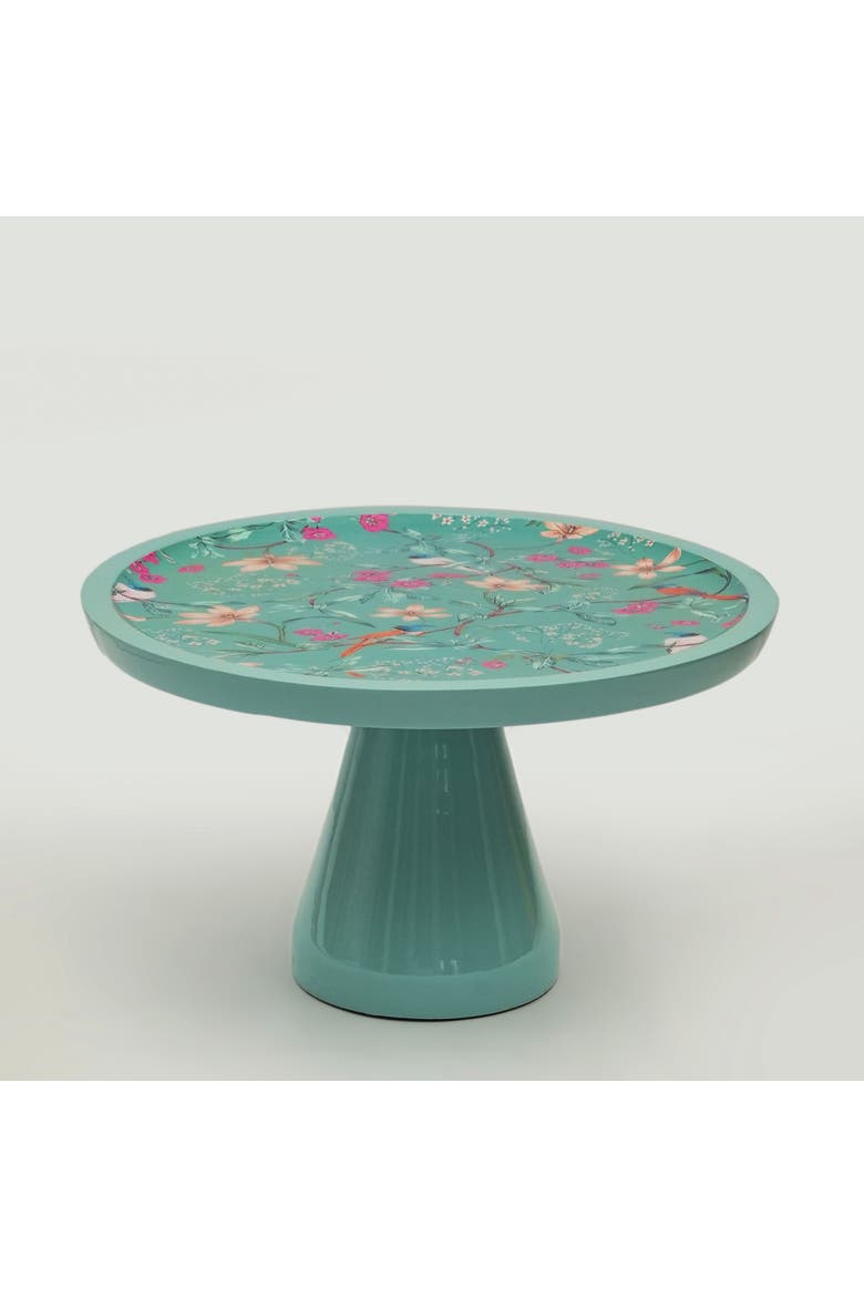 Aqua Flora Pedestal Cake Stand, Main, color, Aqua Flora