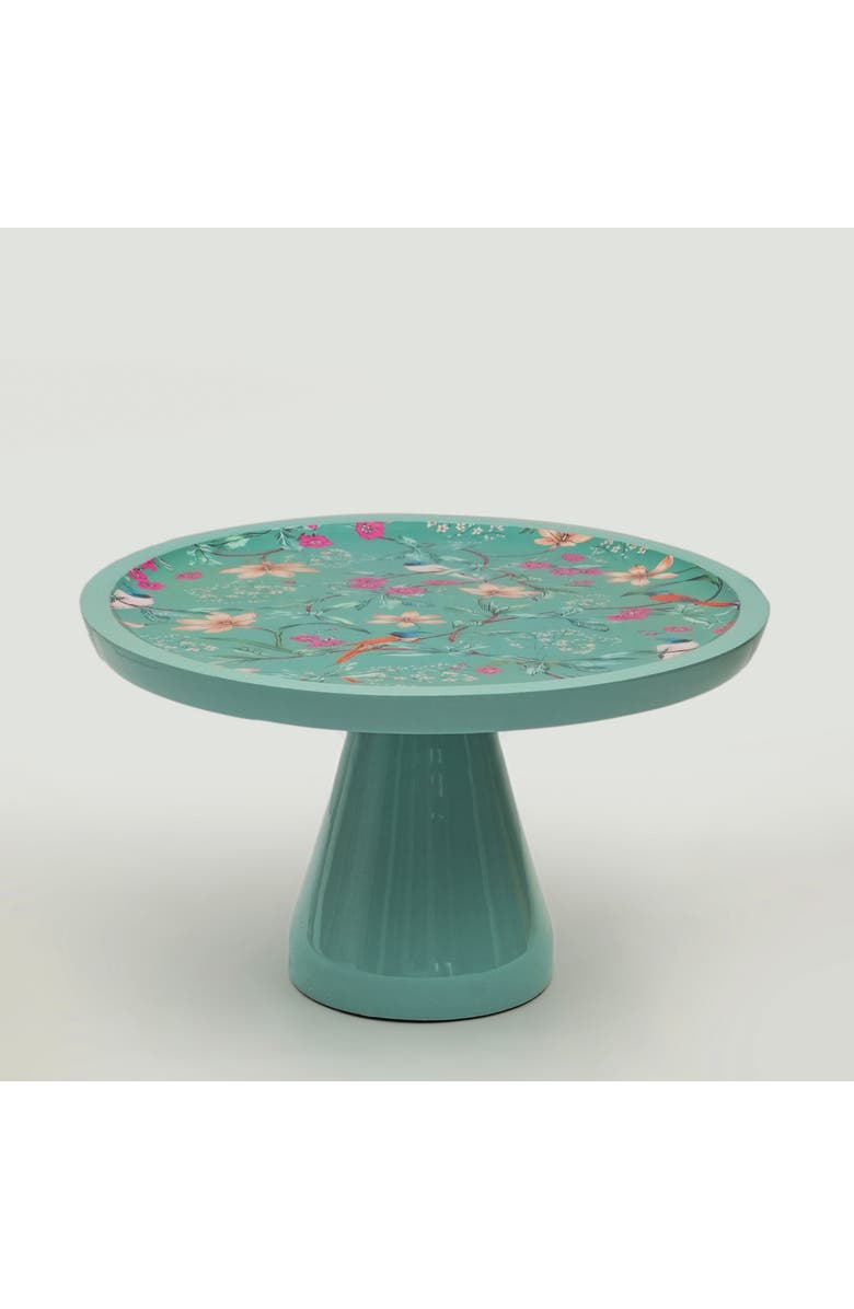 Mela Artisans Aqua Flora Pedestal Cake Stand, Main, color, Aqua Flora