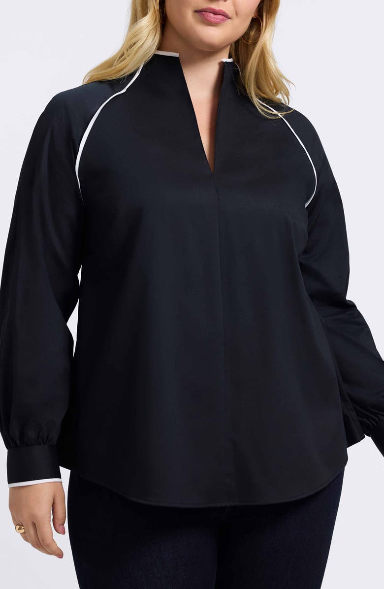 Foxcroft Daphne Contrast Piping Stretch Cotton Blend Pullover, Main, color, 