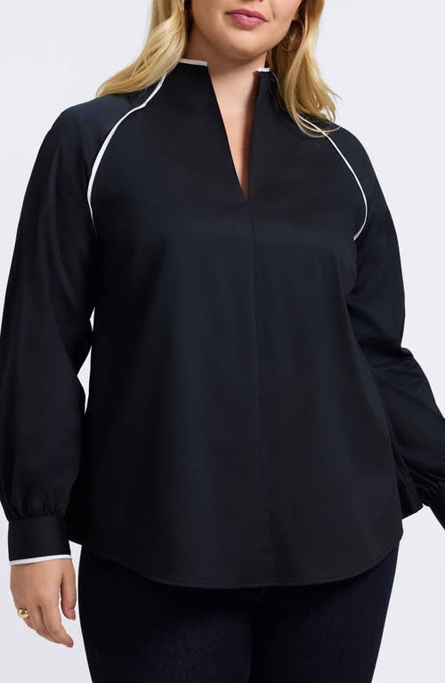 Foxcroft Daphne Contrast Piping Stretch Cotton Blend Pullover In Black